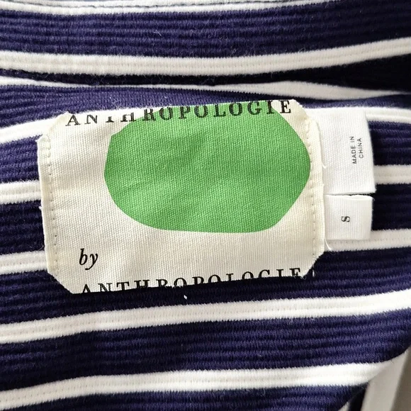 Anthropologie Navy Blue & White Striped Preppy Double Breasted Peacoat Size S - Picture 11 of 13